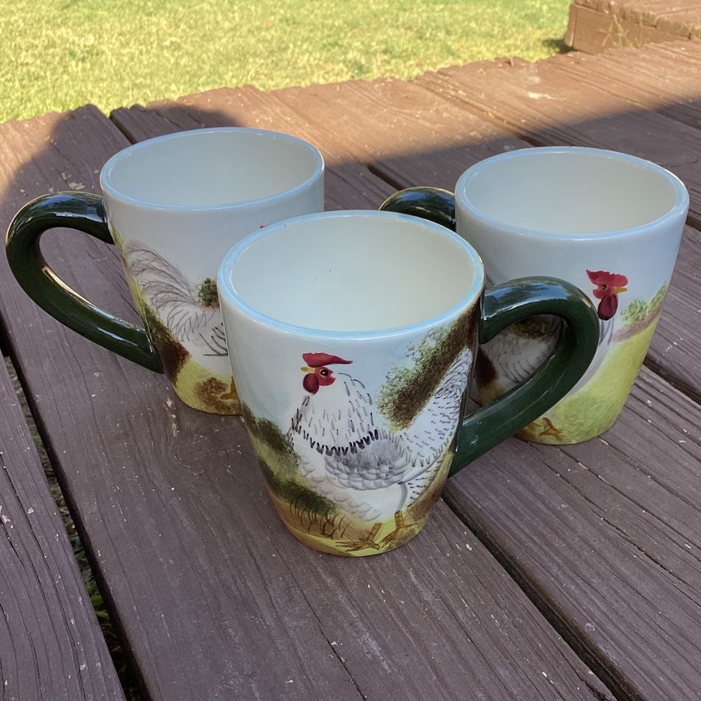 Sakura‎ Country Farm Rooster Mug Set 3 Ceramic Farmhouse Coffee Cups